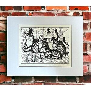 VTG B Kliban Art Print 1977 Funny Cats Rare Calendar Lithograph 14"x 11" January